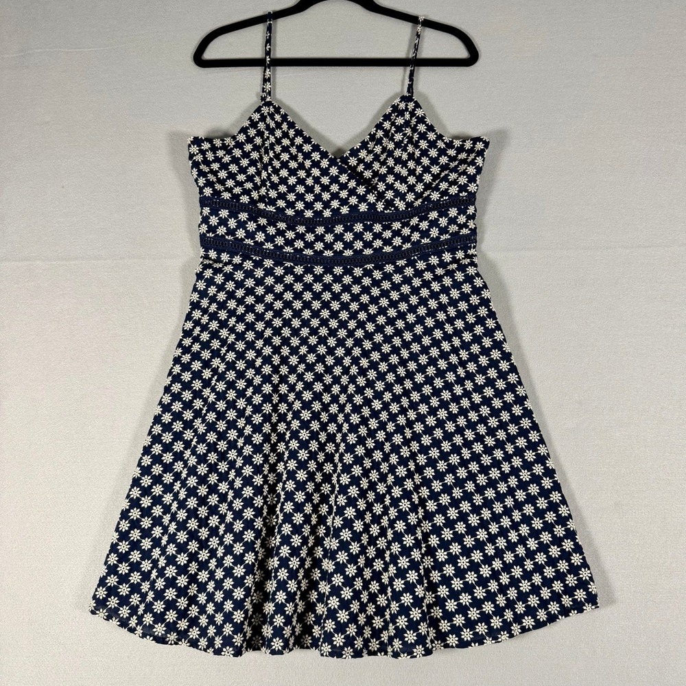 Fit & Flare Dress XL Navy Blue Floral Embroidered Boho Sundress Cottagecore